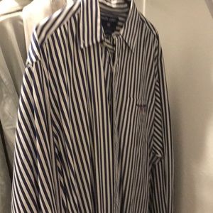 Blue & white stripe mens RL shirt Sz L